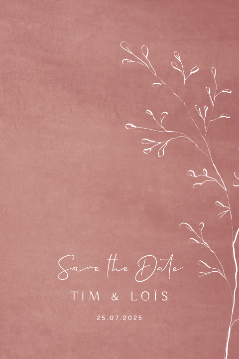 Save the Date velvet met bloem illustratie
