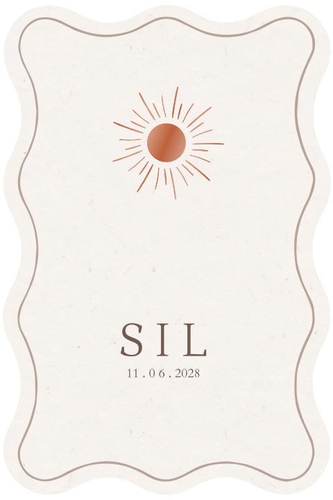 Minimalistisch geboortekaartje jongen met zon in originele vorm