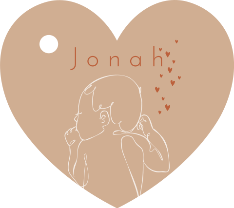Hart labeltje doopsuiker jongen met baby tekening en hartjes