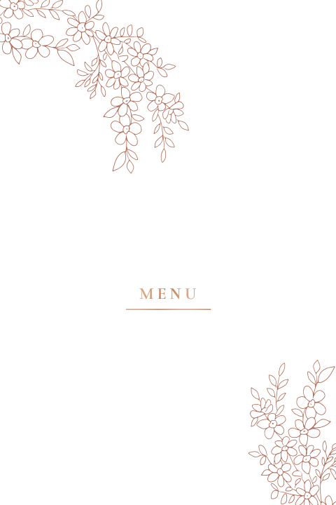 Menukaart trouwdag met luxe koperfolie bloemen illustratie