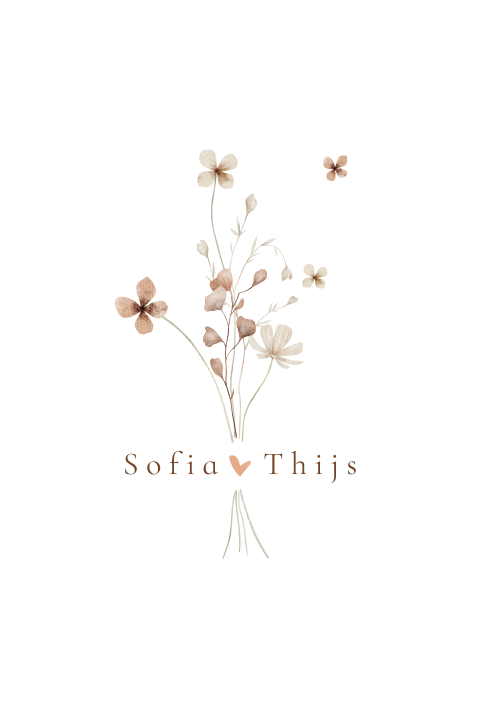 Save the date kaart met bloemen en rosefolie hartje