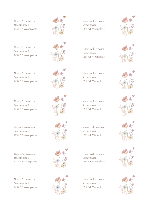 Witte adressticker met bloemen