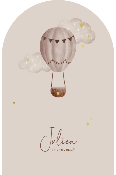 Trend geboortekaartje luchtballon jongen met goudfolie