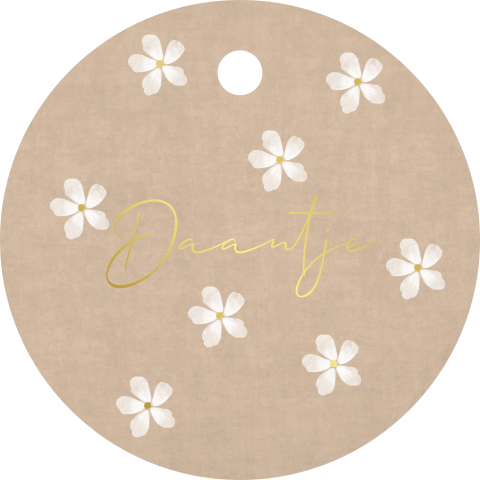 Doopsuiker labeltje meisje velvet met bloemen en goudfolie