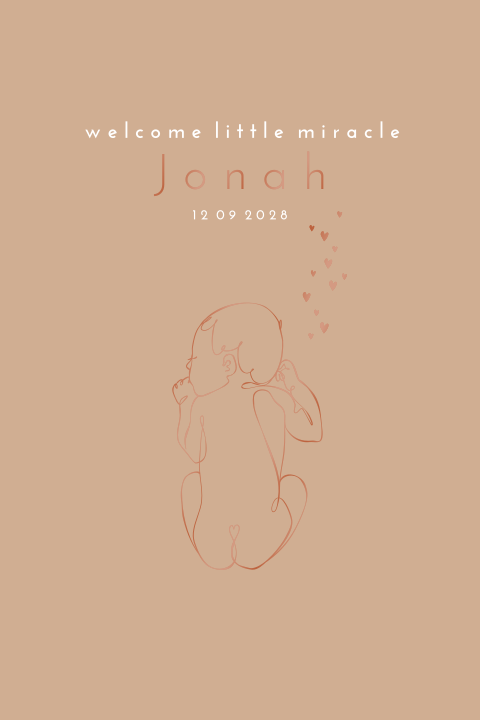 Geboortekaartje lijntekening baby illustratie hoogglansfolie