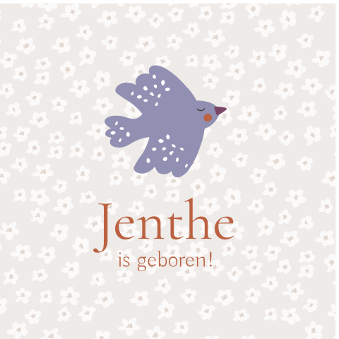 Raambord met kleurrijke vogel en neutrale bloemen voor een meisje