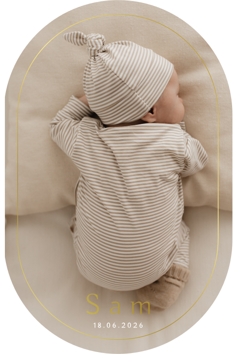 Geboortekaartje jongen met babyfoto en goudfolie