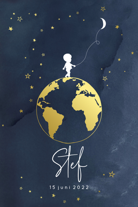 Poster folie goud silhouet babykamer wereldkaart jongen