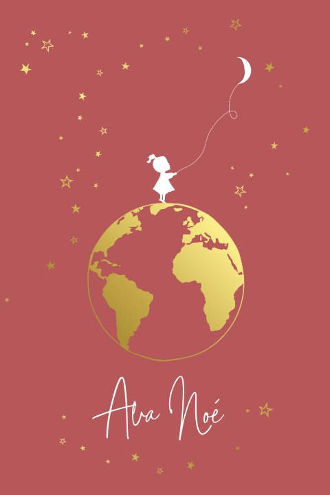 Poster folie goud silhouet babykamer wereldkaart meisje
