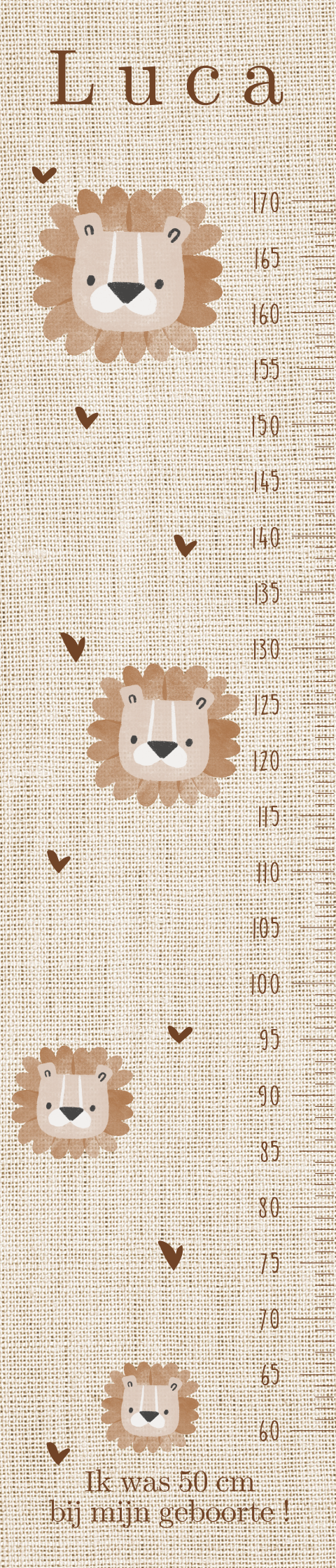 Groeimeter voor een jongen met leeuw en linnenlook