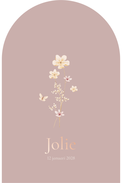 Geboortekaartje meisje met bloemen en vlinder folie