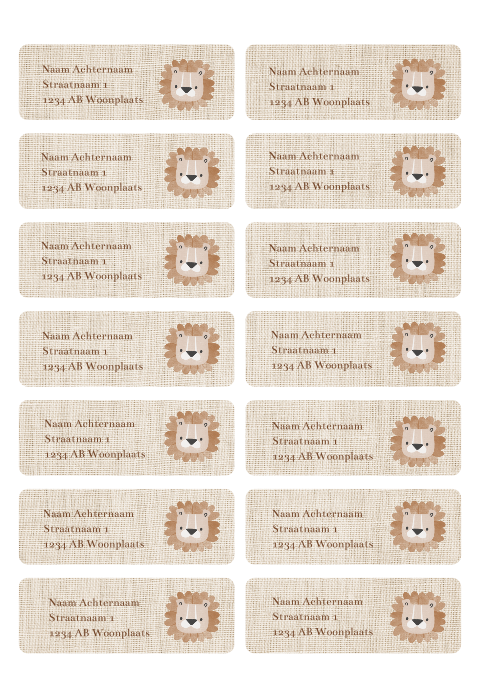 Adressticker met leeuw op linnen look