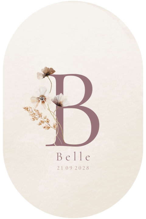 Geboortekaartje neutraal meisje initiaal bloemen