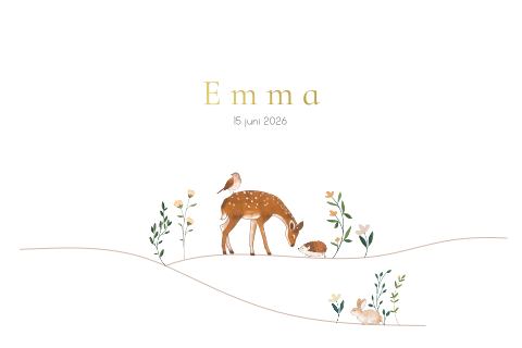 Geboortekaartje in originele vorm voor meisje met hertje en goudfolie