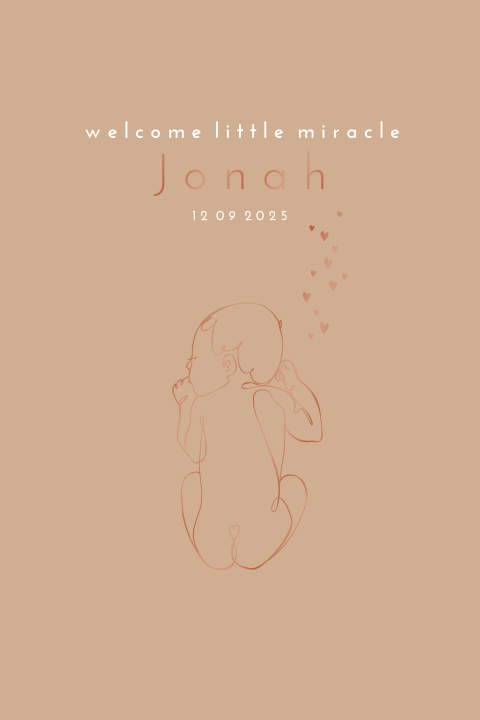 Geboortekaartje lijntekening baby illustratie hoogglansfolie