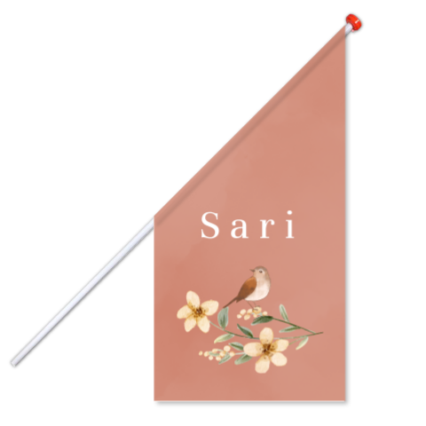 Geboortevlag meisje met vogeltje en bloemen