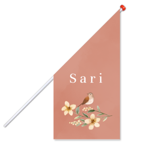 Geboortevlag meisje met vogeltje en bloemen