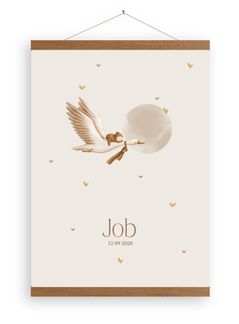 Babykamer canvasposter met ooievaar voor een jongen