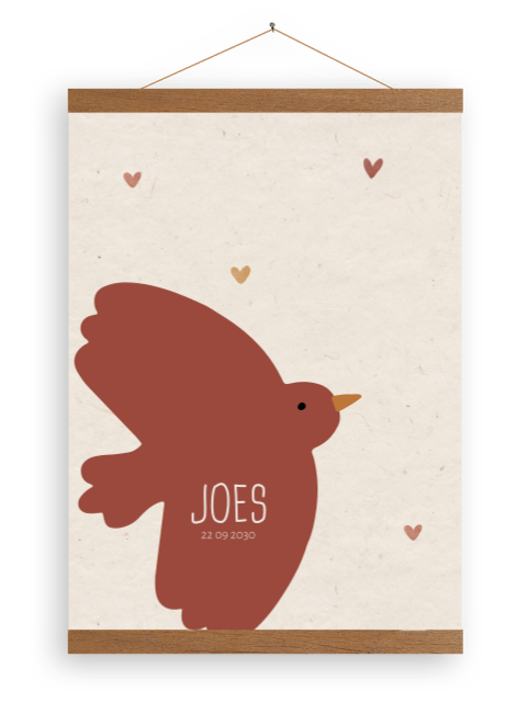 Babykamer canvasposter met vogel voor een jongen