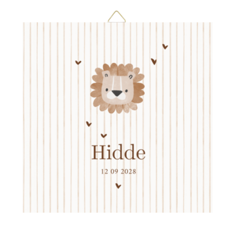 Stoer geboortetegeltje met leeuw en strepen