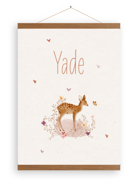 Canvasposter babykamer meisje met hertje en vlinder