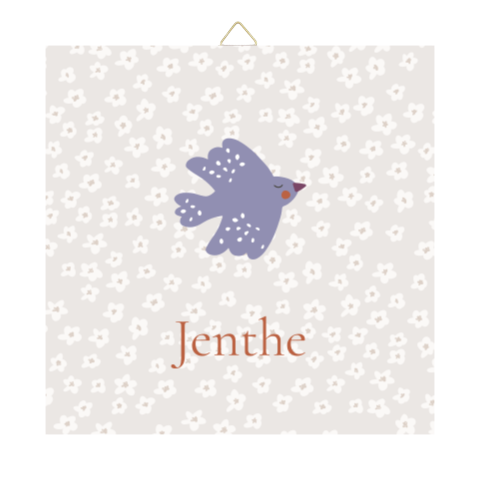 Lief geboortetegeltje voor de babykamer met een vogeltje