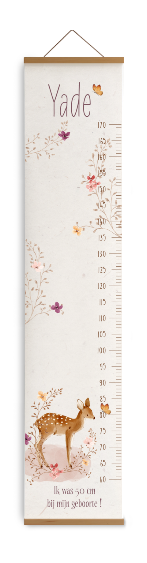 Groeimeter voor een meisje met hertje, bloemen en vlinder