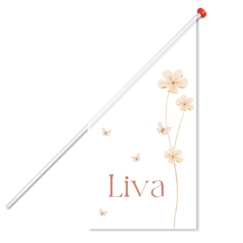 Geboortevlag meisje met bloemen en vlinders