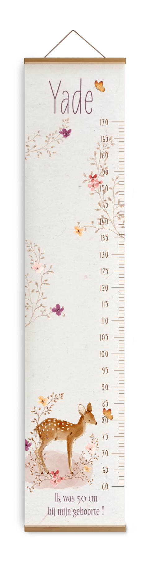 Groeimeter voor een meisje met hertje, bloemen en vlinder