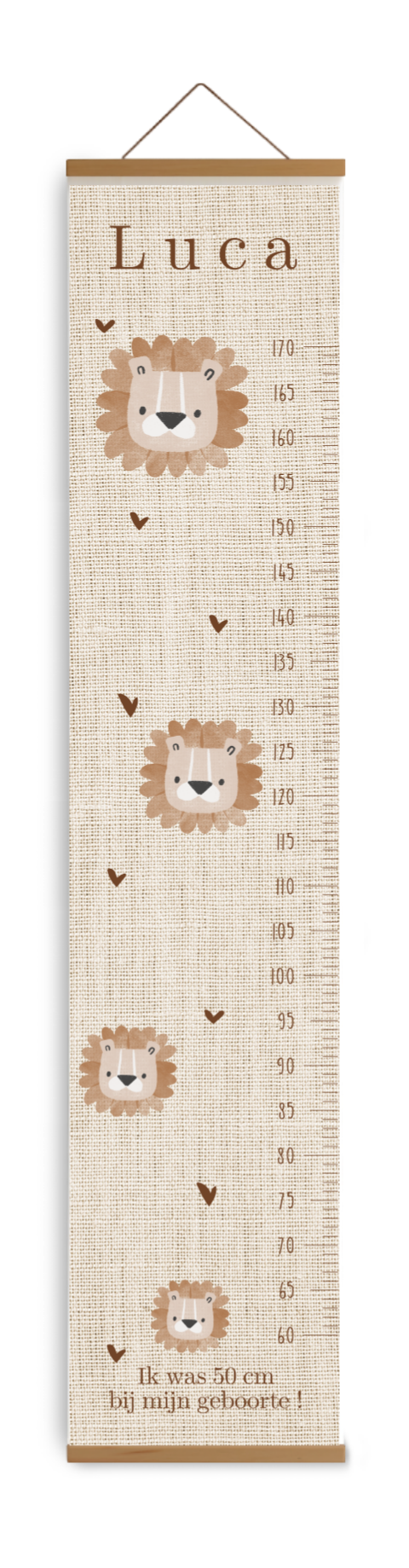 Groeimeter voor een jongen met leeuw en linnenlook
