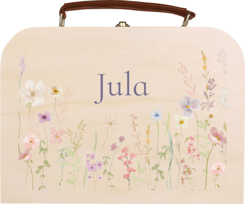 Houten koffertje meisje met bloemen