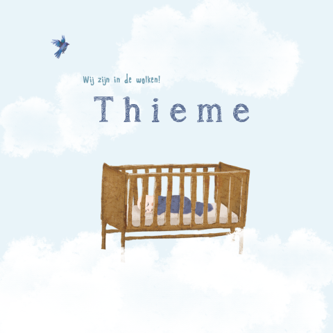 Geboortekaartje ledikantje met baby in de wolken
