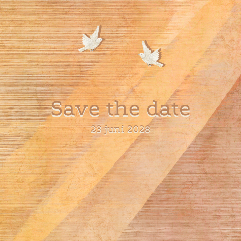 Save the date kaart tortelduiven abstract zonnestralen in aardetinten