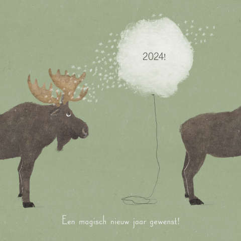 Kerstkaartje elanden wolkje nieuwjaar