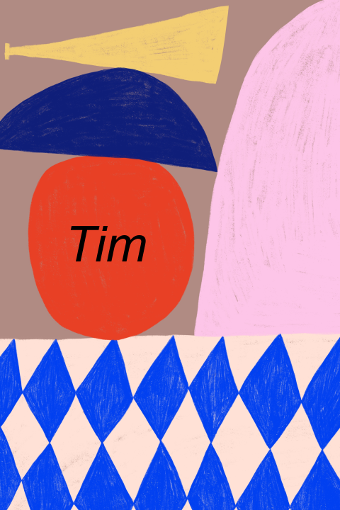 Speels geboortekaartje trompet en abstracte vormen