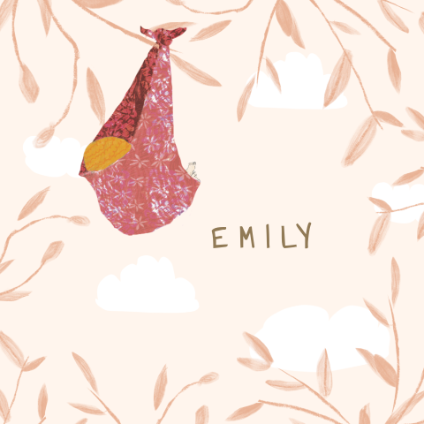 Lief geboortekaartje baby in roze buidel