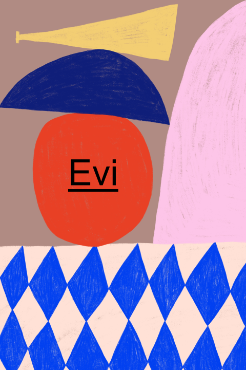 Speels geboortekaartje met trompet en abstracte vormen