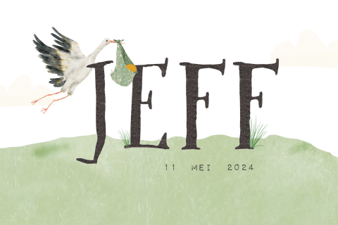 Geboortekaartje letters met ooievaar