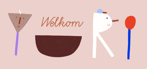 Speels geboortekaartje met geïllustreerde letters met snoetjes