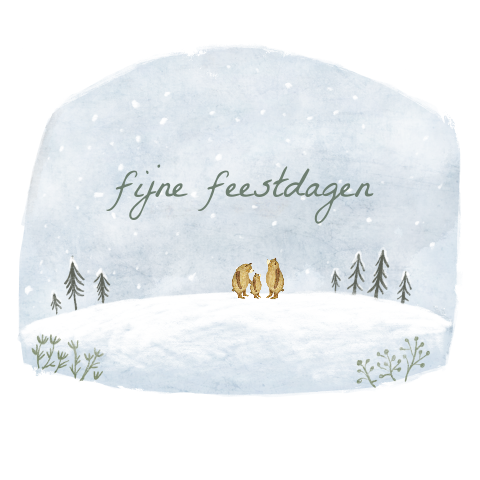 Mooi kerstkaartje met een berenfamilie in de sneeuw