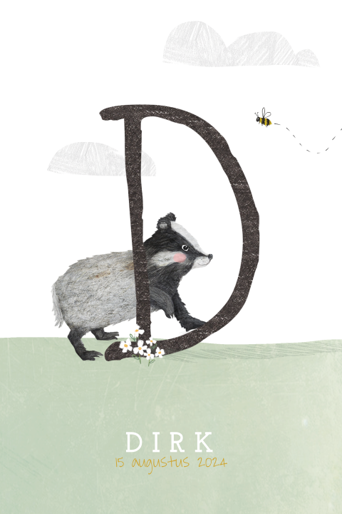 Schattig geboortekaartje initiaal met tekening das