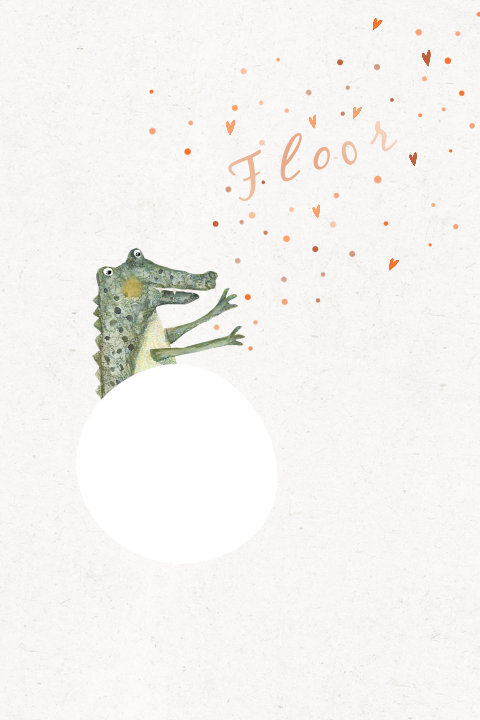Geboortekaartje doorkijkje met krokodil en confetti