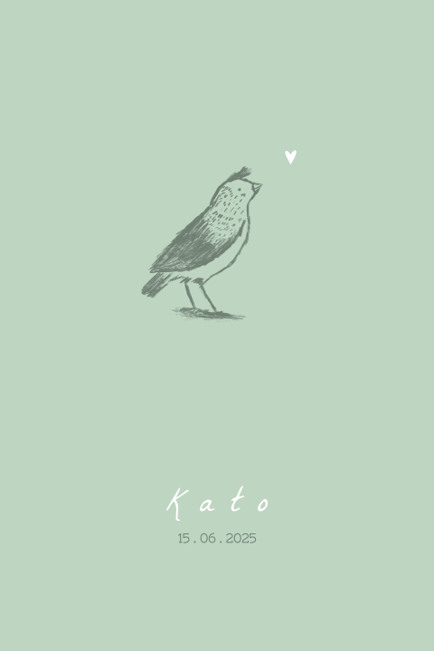 Eenvoudig geboortekaartje met een getekend vogeltje