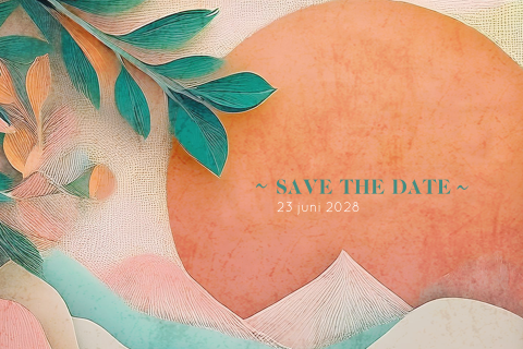 Save the date kaartje vrolijk landschap papercut