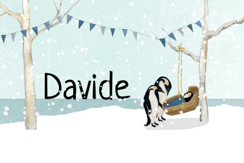 Winter geboortekaartje wiegje sneeuw pinguïns
