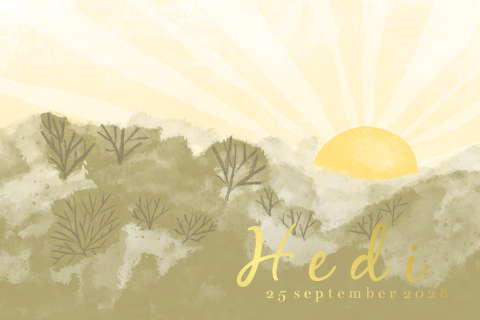 Geboortekaartje aquarel ondergaande zon