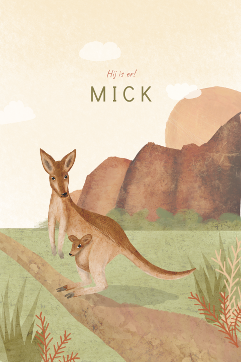 Geboortekaartje tekening Australië met kangoeroe