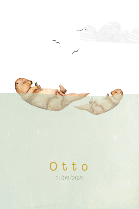 Grappig en lief geboortekaartje met luie otters