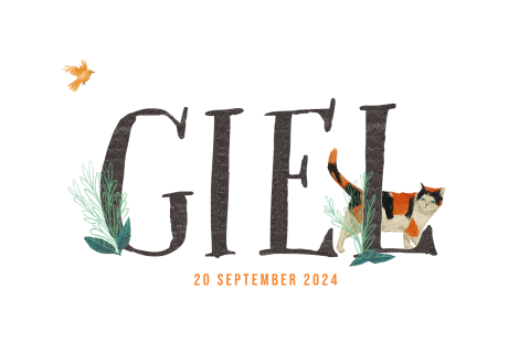 Geboortekaartje dieren alfabet letters met poes en plantjes