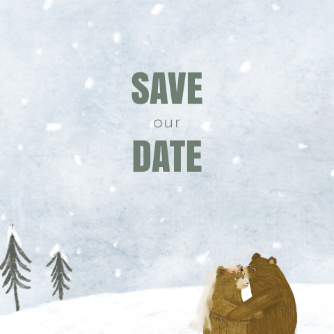 Save the date kaart beren huwelijk in sneeuw